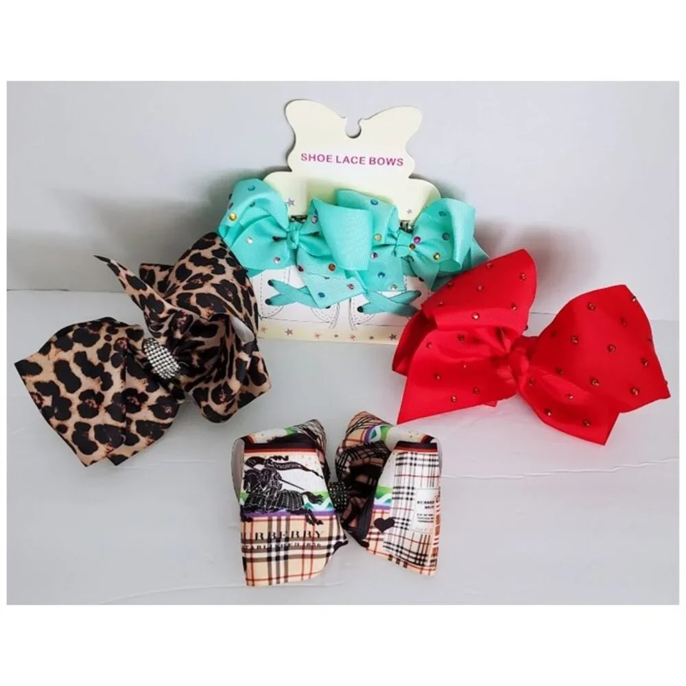 Bundle 3 Large Alligator Clip Hair Bows and 1 Shoe Lace & Bow Set NWT